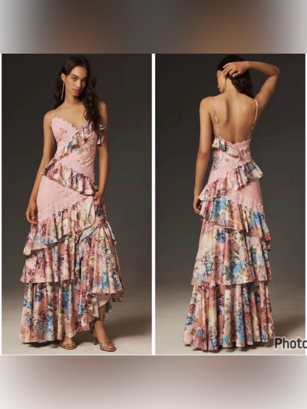 Anthropologie BHLDN‎ Elora Sleeveless V Neck Ruffle Lace Midi Dress Floral Sz 10